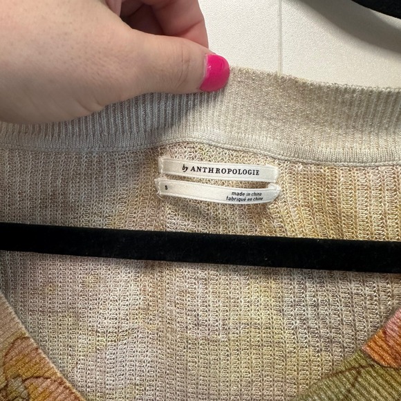 Anthropologie The Dreamer Printed V-Neck Cropped Linen Blend Sweater Size Small - Picture 4 of 9